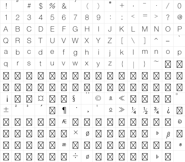 SMGothic Std Light Character Map