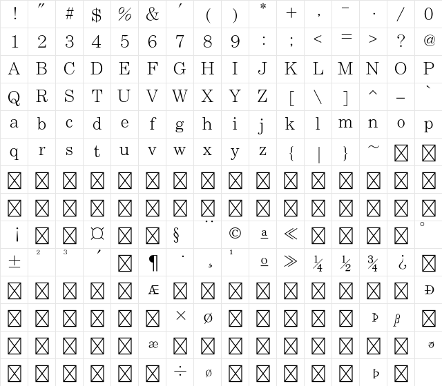 SMMyungjo Std Regular Character Map