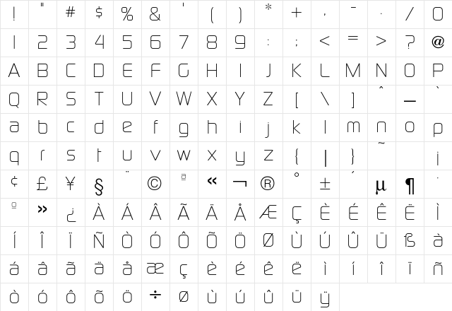 Sol Thin Character Map
