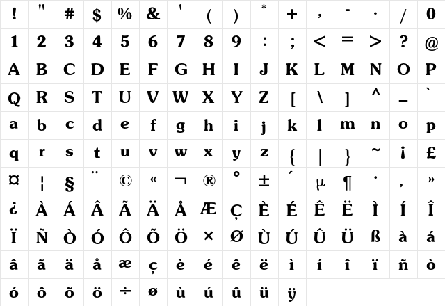 Souvenir BQ Regular Character Map