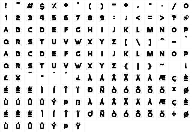 Space Crusaders Regular Character Map Space Crusaders Regular Character Map