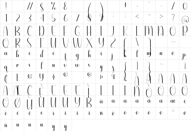 Spaceroom Regular Character Map