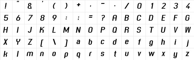 Spinn BoldItalic Character Map