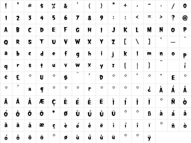 Spookhouse Regular Character Map