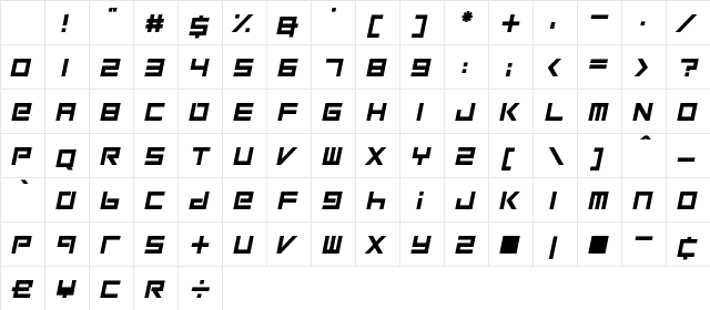 Square One Bold Italic Character Map