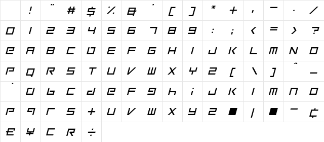 Square One Italic Character Map Square One Italic Character Map