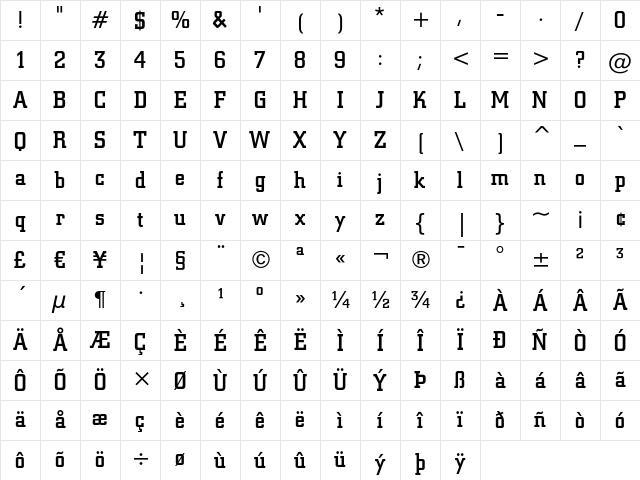 Square Slabserif 711 Medium Character Map