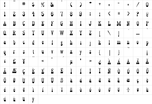 Squawvalley Regular Character Map