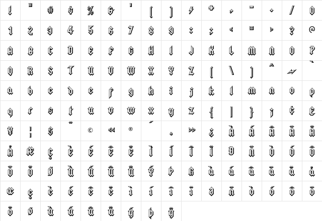 Squealer Embossed Character Map
