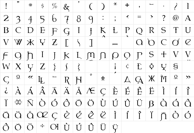 LHF Eremaeus Regular Character Map