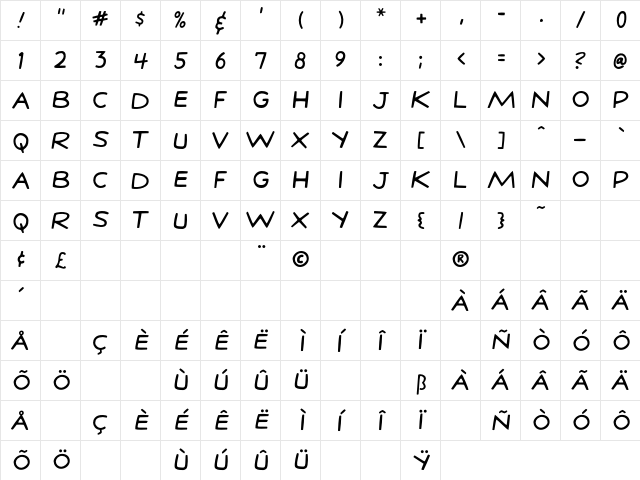 StanLee Regular Character Map StanLee Regular Character Map