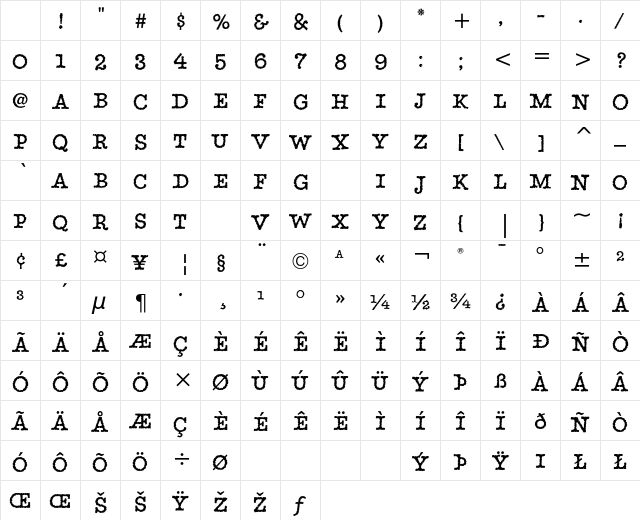 Static ITC Regular Character Map