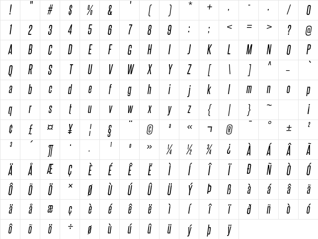 Steelfish Regular Italic Character Map