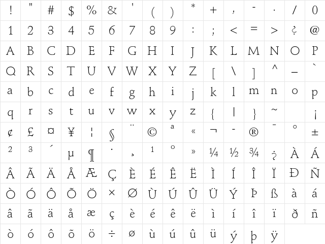 Stempel Schneidler Std Light Character Map