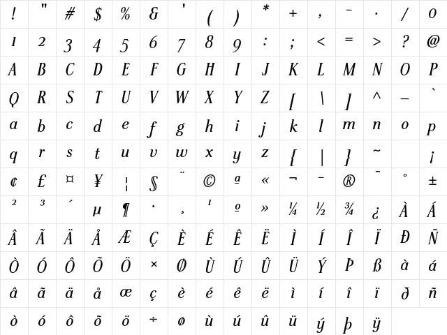 Stepp ITC Std Bold Italic Character Map