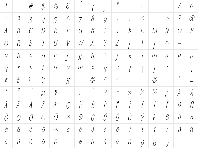 Stepp ITC Std Light Italic Character Map