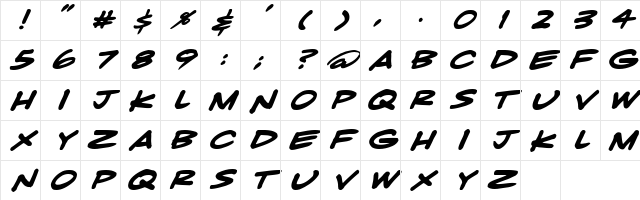 LHF Fast Caps Italic Character Map