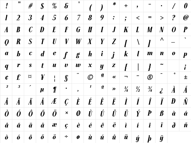 Stepp ITC Std Ultra Italic Character Map