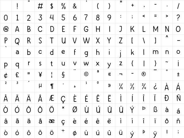 STICKEY Regular Character Map STICKEY Regular Character Map