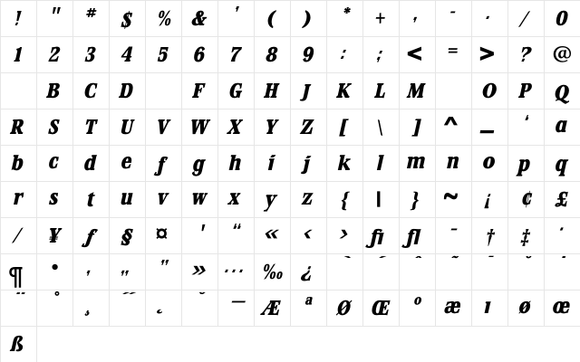 StirlingExtraBoldItalic Regular Character Map StirlingExtraBoldItalic Regular Character Map