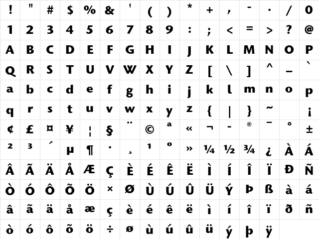 Stone Humanist ITC Std Bold Character Map