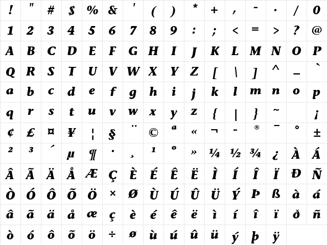 StoneInfITCStd BoldItalic Character Map