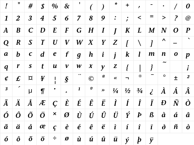 StoneInforEF SemiBoldItalic Character Map
