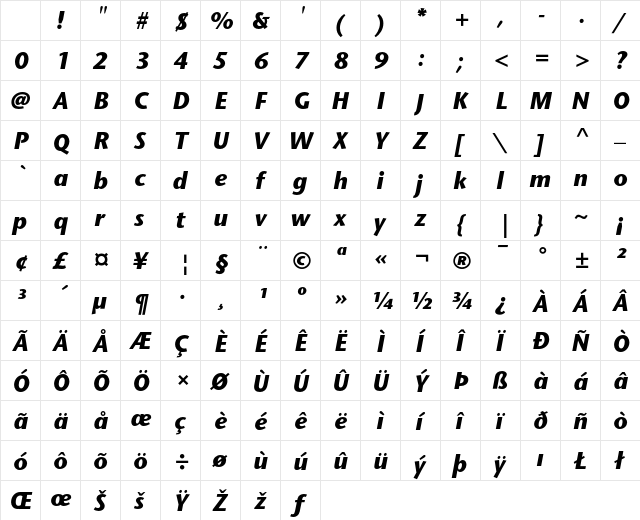 ITC Stone Sans Bold Italic Character Map ITC Stone Sans Bold Italic Character Map