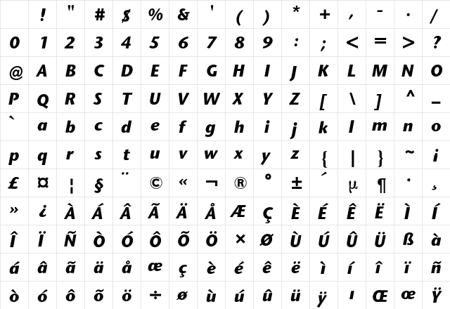 Stone Sans BQ Regular Character Map Stone Sans BQ Regular Character Map