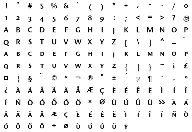 Stone Sans Expert BQ Regular Character Map
