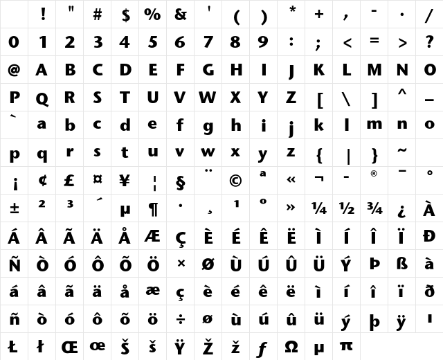 StoneSansITCStd Bold Character Map StoneSansITCStd Bold Character Map