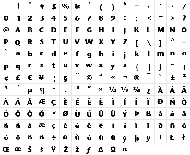 ITC Stone Sans LT Bold Character Map ITC Stone Sans LT Bold Character Map