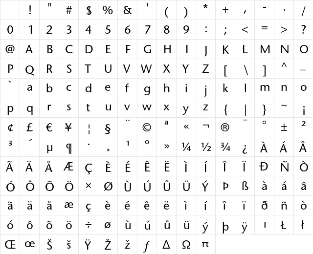 ITC Stone Sans LT Regular Character Map ITC Stone Sans LT Regular Character Map