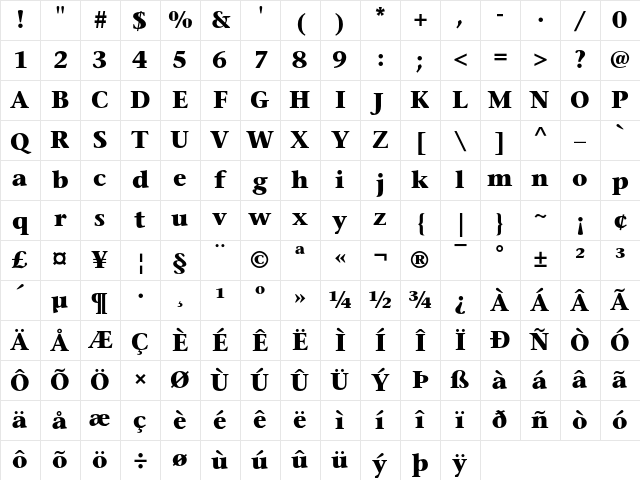 ITC Stone Serif Bold Character Map ITC Stone Serif Bold Character Map