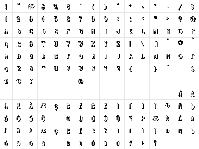 LHF Havana SHADOW Regular Character Map