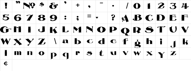 LHF Henderson Roman Regular Character Map
