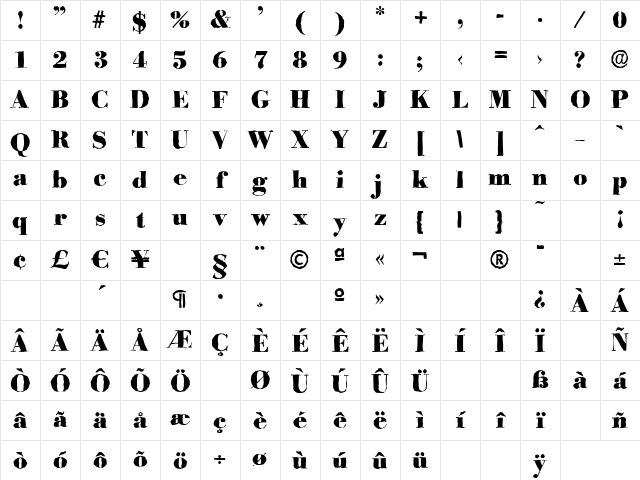 BodoniAntique-Heavy Regular Character Map