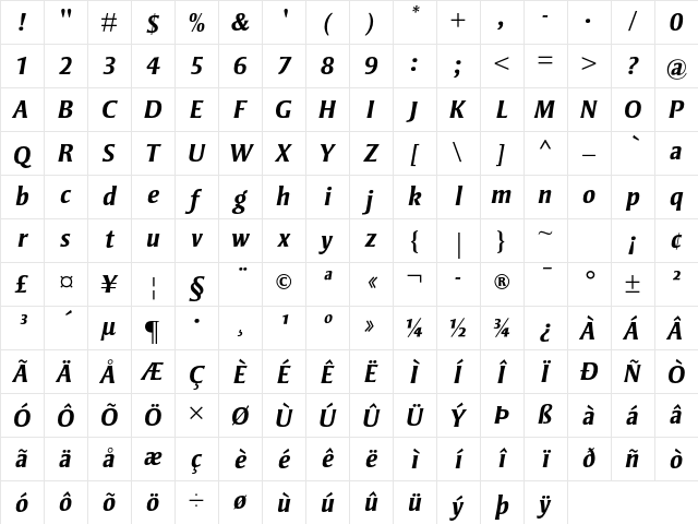 Strayhorn MT Std Bold Italic Character Map Strayhorn MT Std Bold Italic Character Map