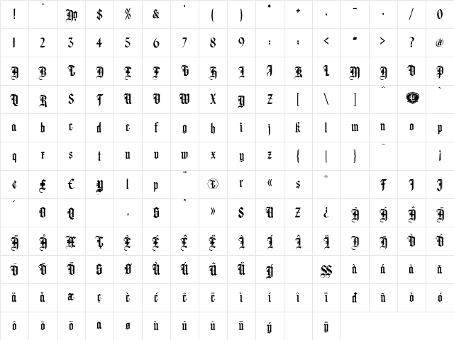 LHF Hindlewood BETA Regular Character Map