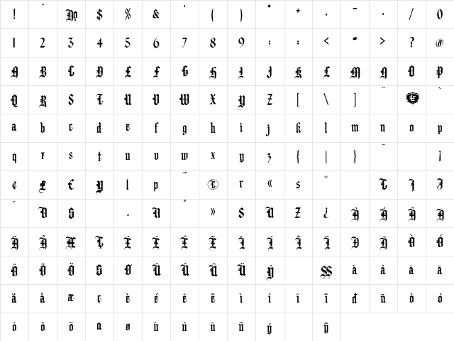 LHF Hindlewood BETA Regular Character Map