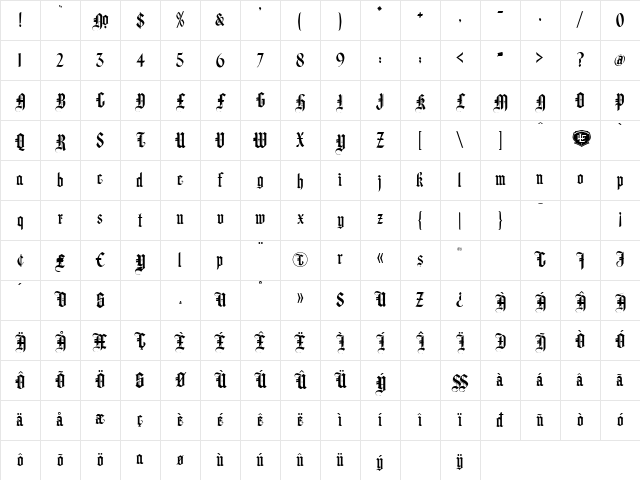 LHF Hindlewood BETA Regular Character Map