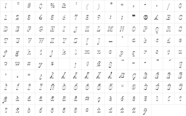 BodoniAntTBolConItaOu1 Regular Character Map