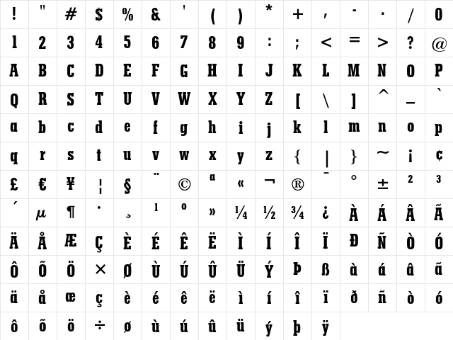 Stymie Extra Bold Condensed Character Map