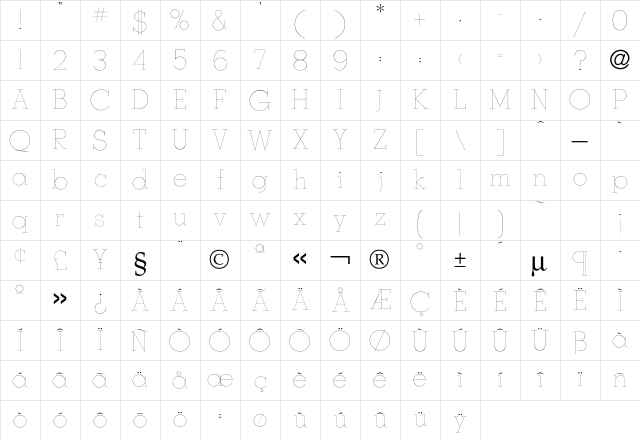 Stymie Hairline Character Map