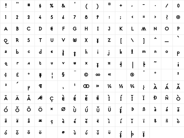Suburban Bold Character Map