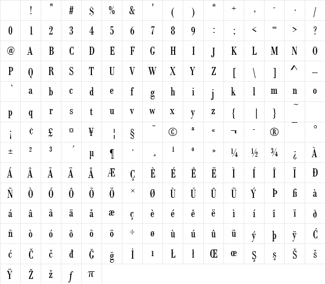 BodoniAntTCon Regular Character Map BodoniAntTCon Regular Character Map