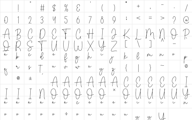 Summer Monoline Regular Character Map Summer Monoline Regular Character Map