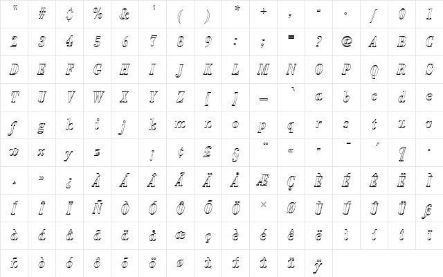 BodoniAntTDemBolConItaOu1 Regular Character Map