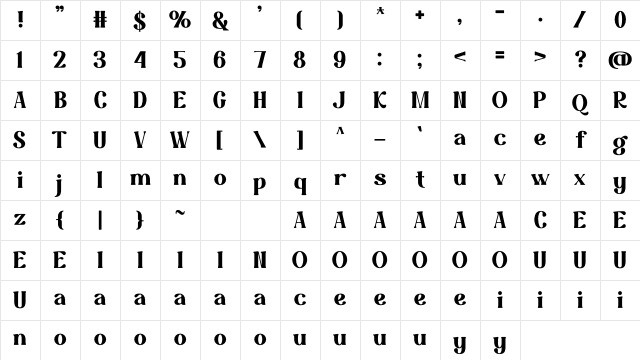 Sunflare Regular Character Map