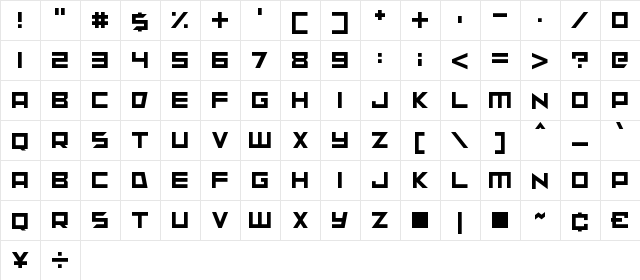sunspire Regular Character Map